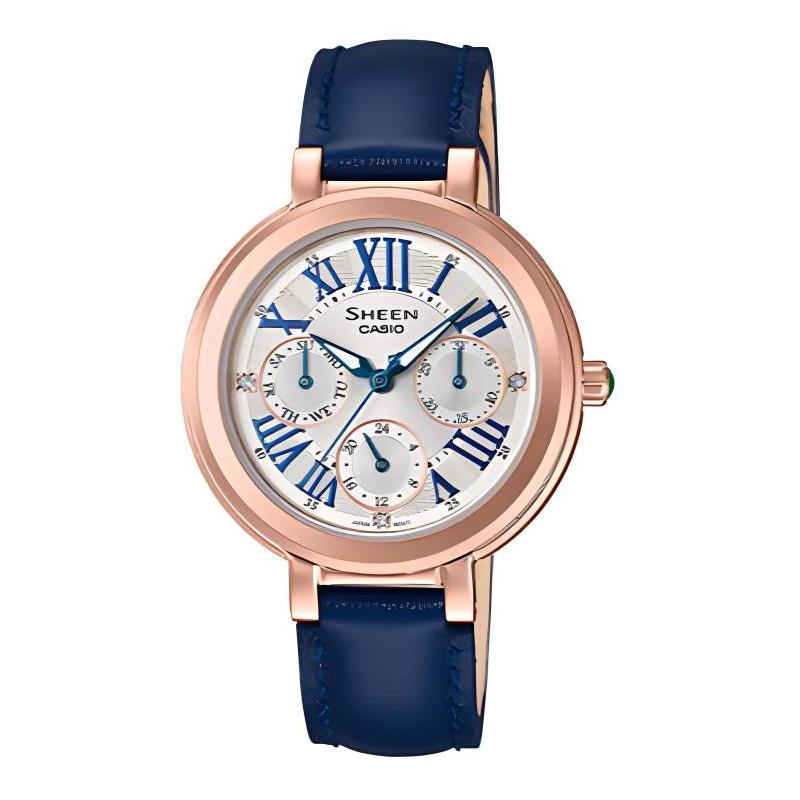 

Casio SHEEN quartz movement leather strap Japanese and Korean watch 40.2mm women s watch silver dial SHE-3034GL-7C срібний