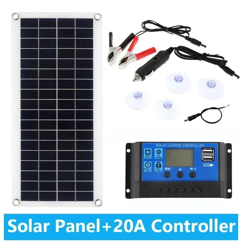 20W-1000W Solar Panel 12V Sola Cell 100A Controller Solars Panl for Phone RV Car MP3 PAD Charger Outdoor Battery Supply Camping