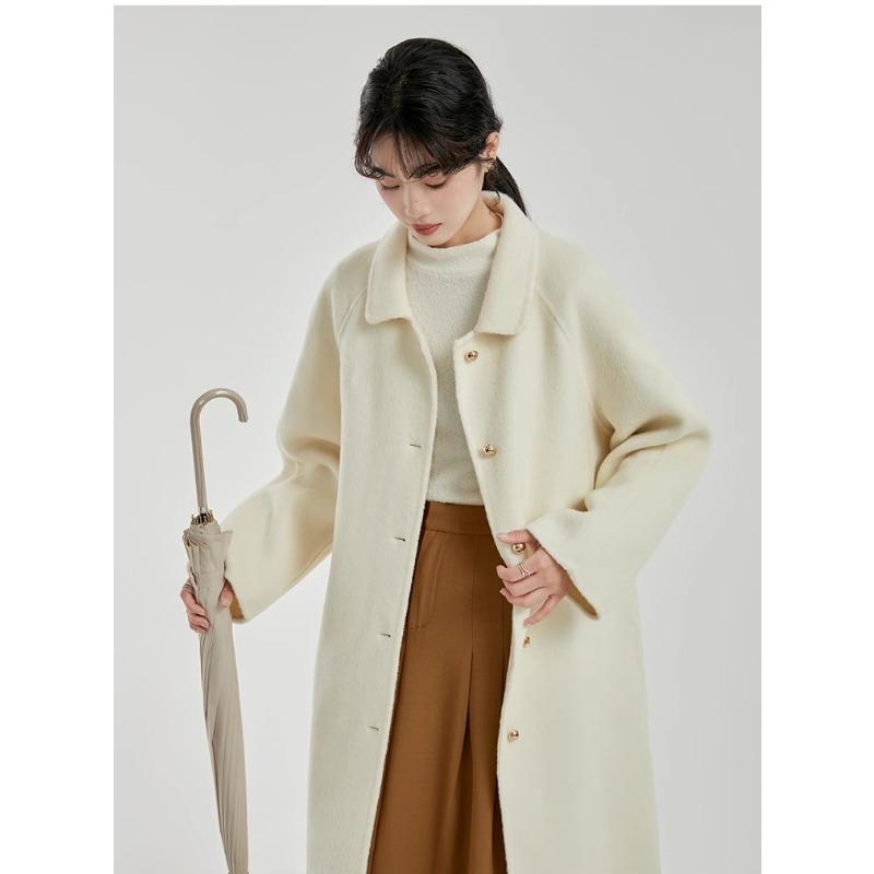 Winter Fashion Red Wool Coat Women Loose Mid Long Simple Elegant Premium Tweed Jacket