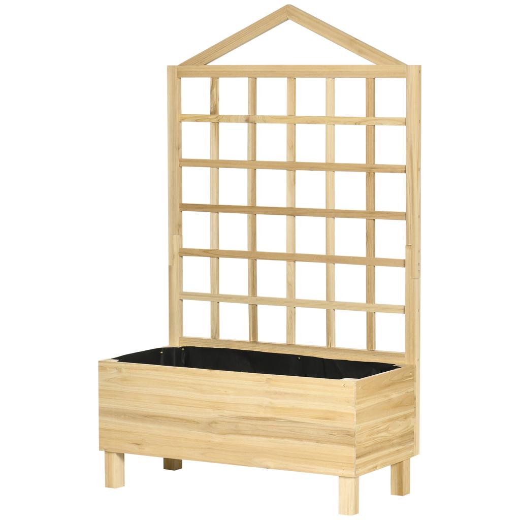 Garden Planters with Trellis for Vine Climbing, Distressed Wooden Raised Beds, 90x43x150cm, Natural Tone