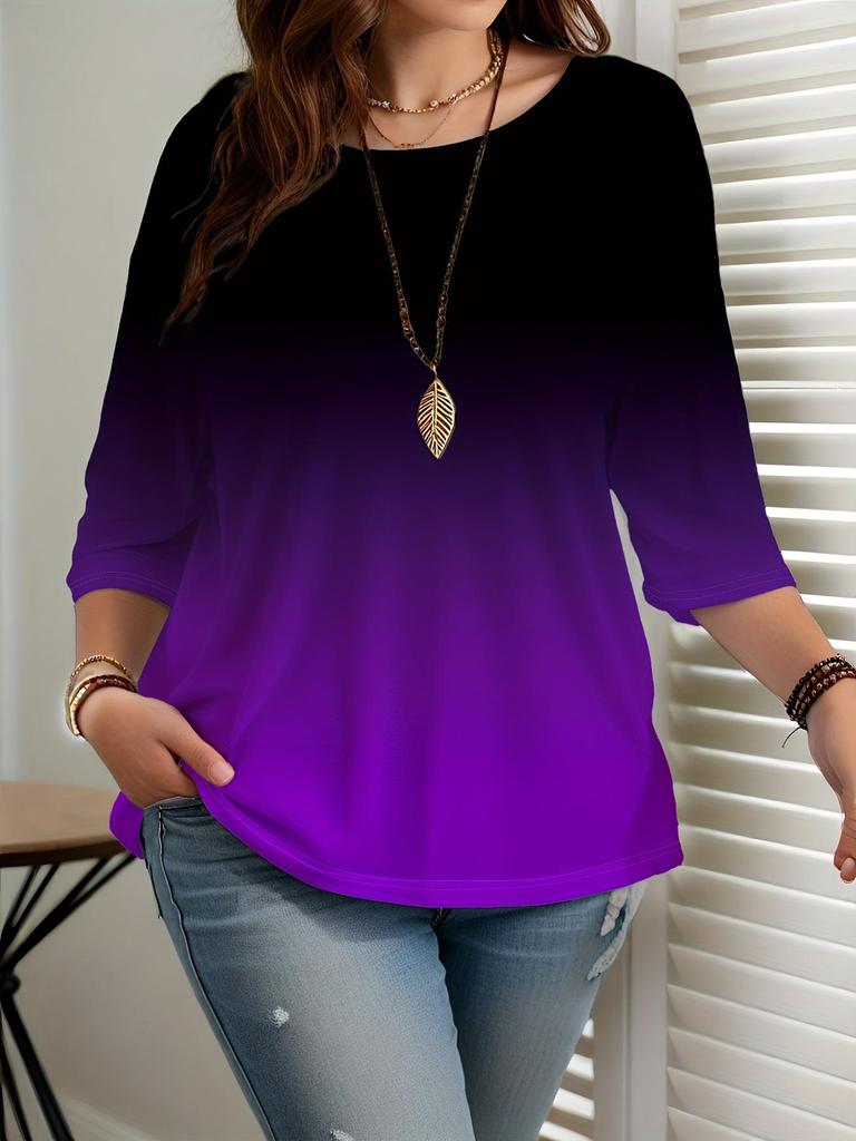 2025 New Gradient Color Women's Casual Round Neck T-shirt - European & American Fashion