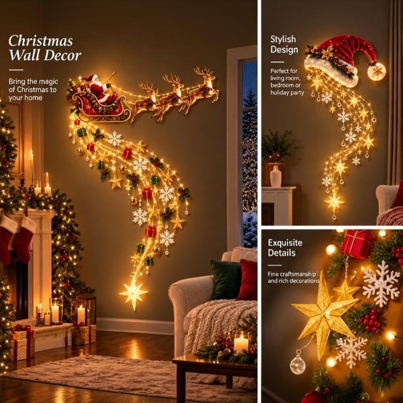 Christmas Magic Trail Wall Light-Led Glowing Christmas Scene Wall Decoration Santa Sleigh Reindeer Hanging Decoration For Party