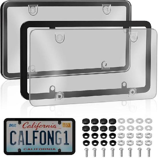License Plate Covers & Frames, 2 Pack Grey Car Front And Rear License Plate Protector Holder With Screws & Caps, Unbreakable Car Licence Plate Frame,
