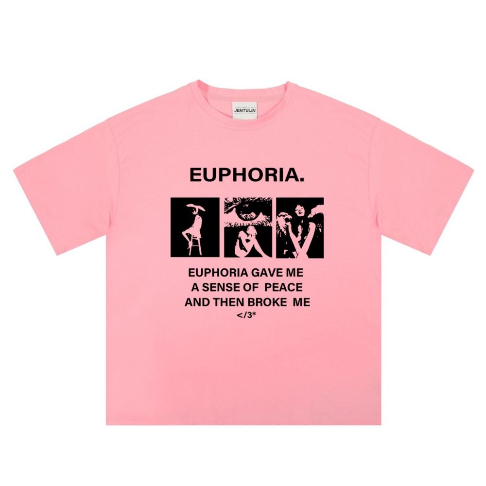 Harajuku Oversize Streetwear Mens Clothing EUPHORIA Graphic Print Tshirt Cotton Hip Hop Korean Short Sleeve Top Unisex Goth Y2k