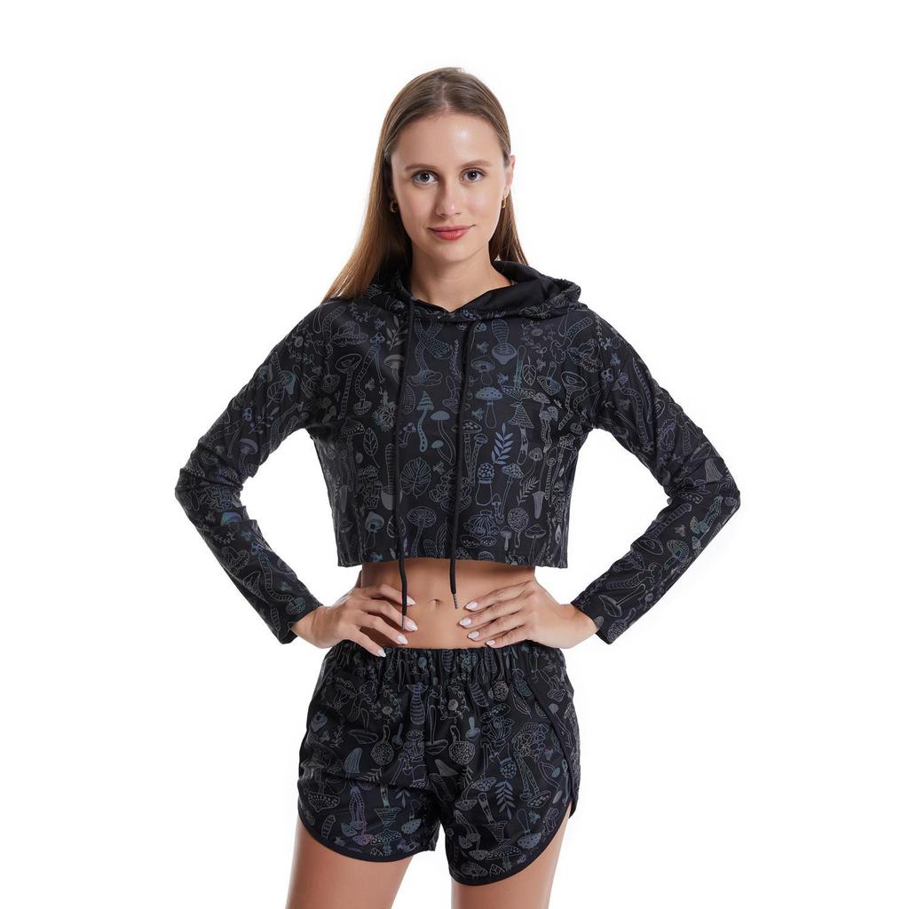 Women's Reflective Mushroom Print Hoodie - Trendy Colorful Pullover Top