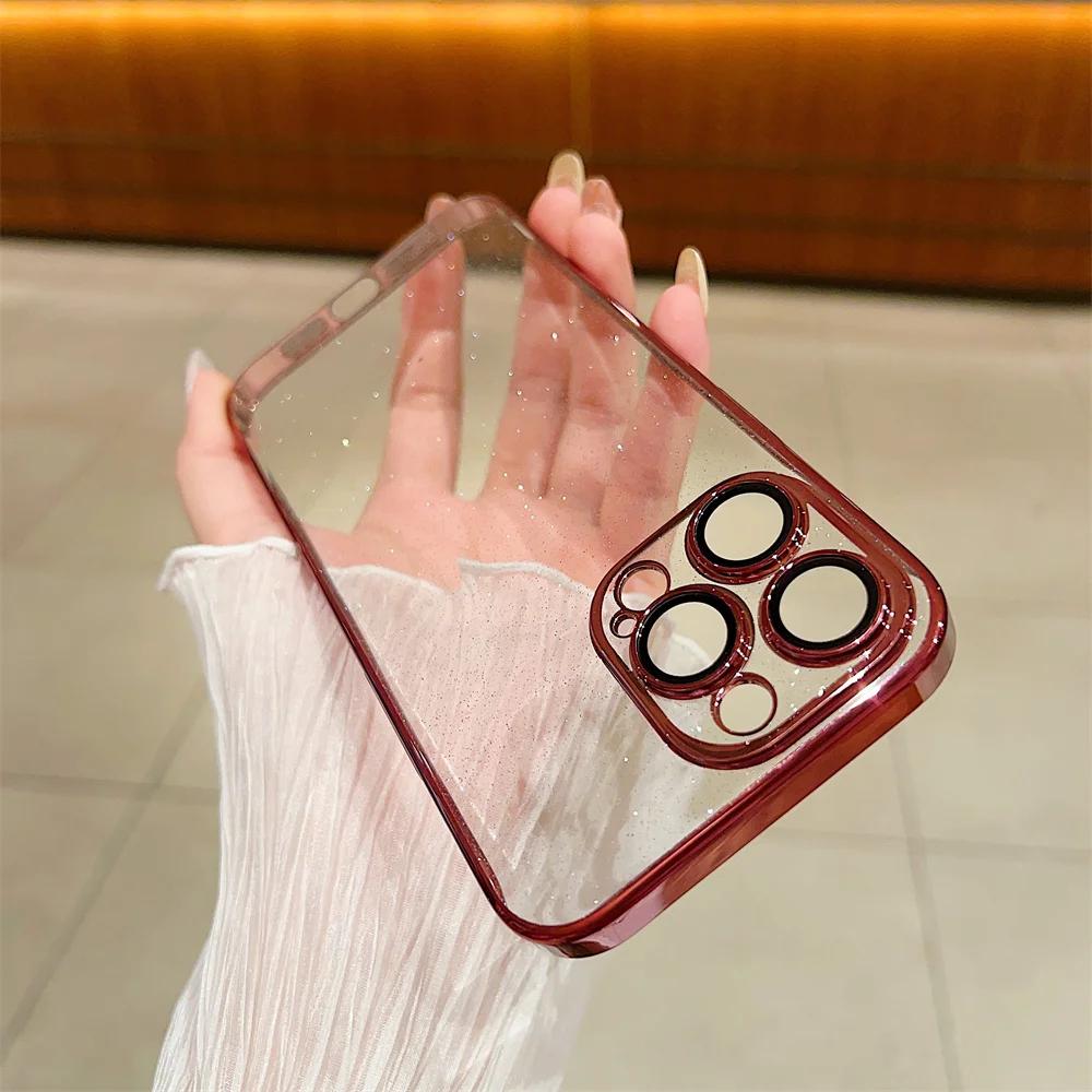 Glitter Plating Clear Case For For Iphone 1 14 13 12 16 Pro Max Plus Hard PC Transparent Camera Film Protection Cover for For Iphone 1