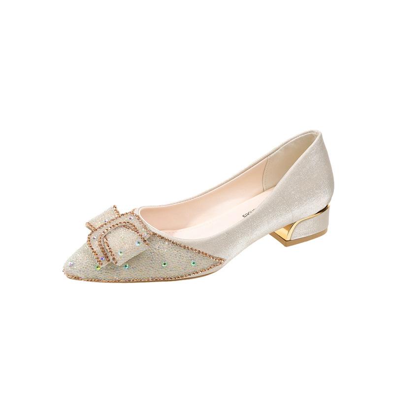 Pointed Single Shoes Women's 2025 New Crystal Pearl Thick Heel Ladyshoes Not Tired Feet Rhinestone Bridesmaid Shoes High Heels Women's Shoes