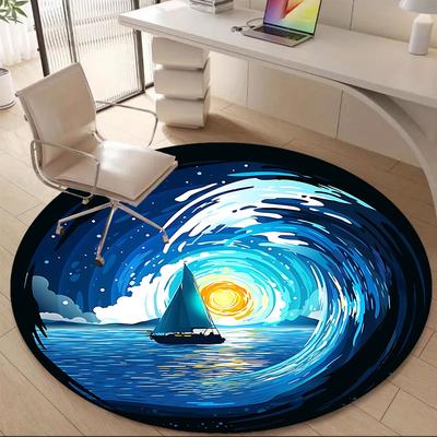 1 Stück Segelboot Sonnenuntergang Büro Runder Teppich, Indoor-Matte Geeignet Für Büro, Unter Bürostühlen Schlafzimmer Wohnzimmer Heimdekoration, Raumdeko D064