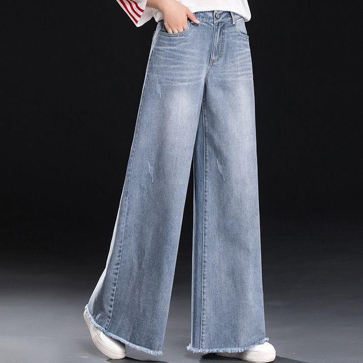 

Children s Loose Wide-Leg High-Waist Straight Jeans - Trendy Slimming Floor-Length Design for Spring 28/L for 100-110 jin