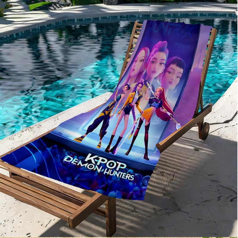 KPop Demon Hunters Print Beach Towel, Versatile Lightweight Absorbent Beach Towel for Pool Surf Yoga Bathroom, Perfect Birthday Holiday Gift
