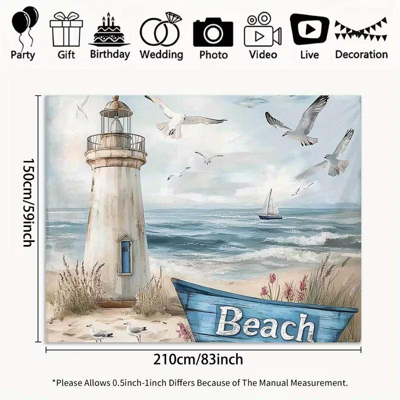 2D Flat Printing Rustic Lighthouse Beach Backdrop "Beach" Sign Nautical Background