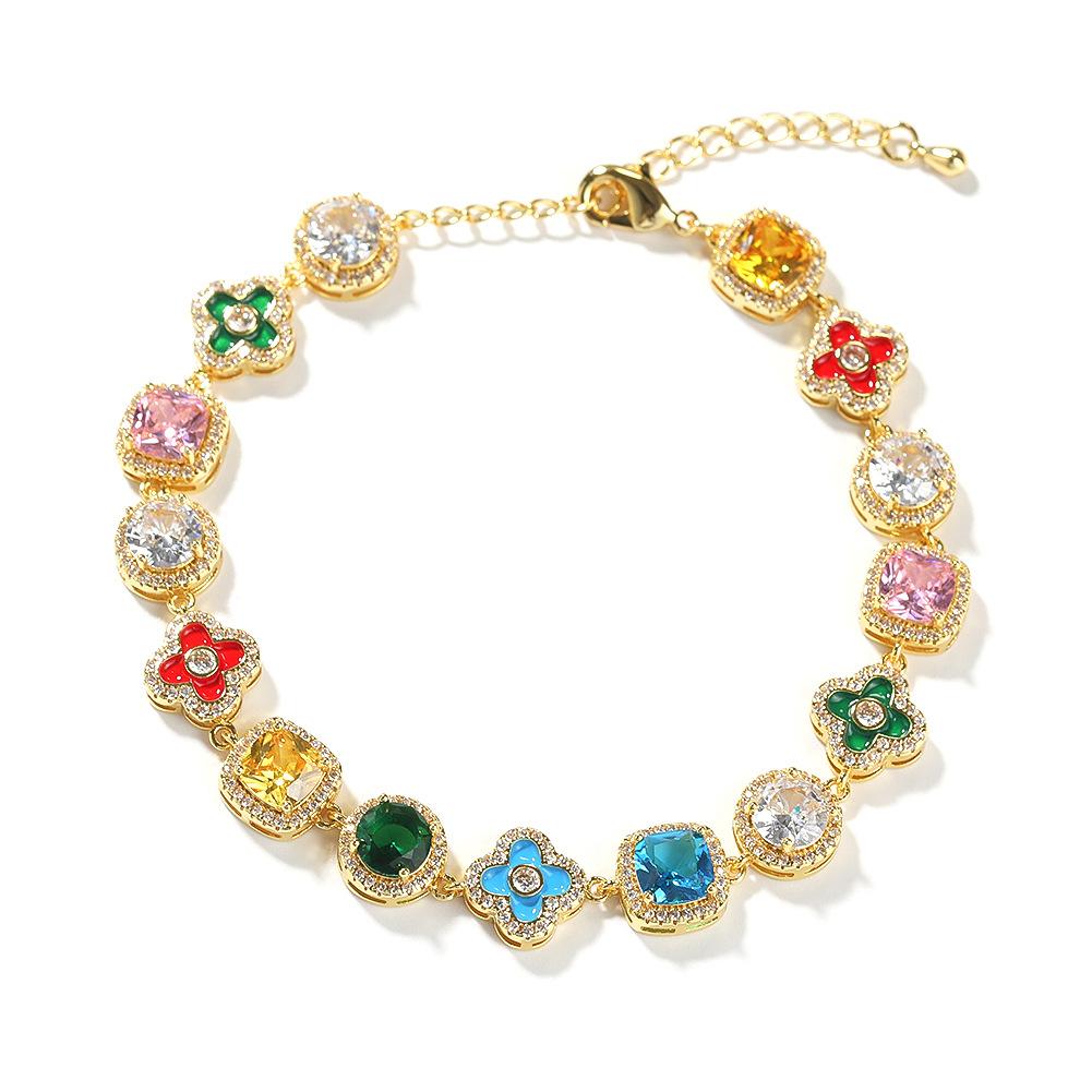 New dopamine color diamond-encrusted flower bracelet exquisite light luxury geometric adjustable jewelry