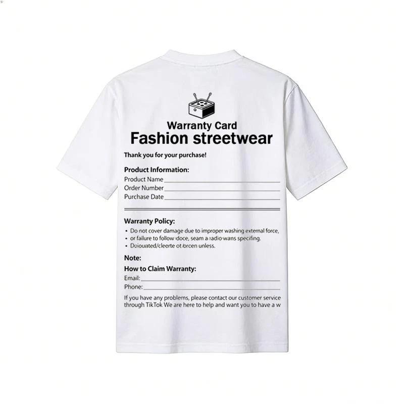 Our T-shirts and product online warranty cards XXL