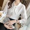2025 Spring Women Blouses Shirts Long Sleeve Bow Collar Office Lady White Chiffon Blouse  Shirt Women Tops J769