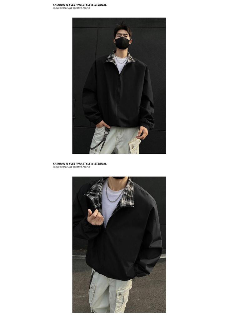 Men's Plaid Lapel Jacket: Retro Oxford Cloth with Inner Pocket, Thickened for Spring and Autumn.