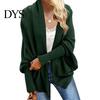 Women Cardigan Coat Collarless Batwing Long Sleeve Open Front Knitting Layering Jacket Elastic Cuffs Solid Color Loose Fit Knitted