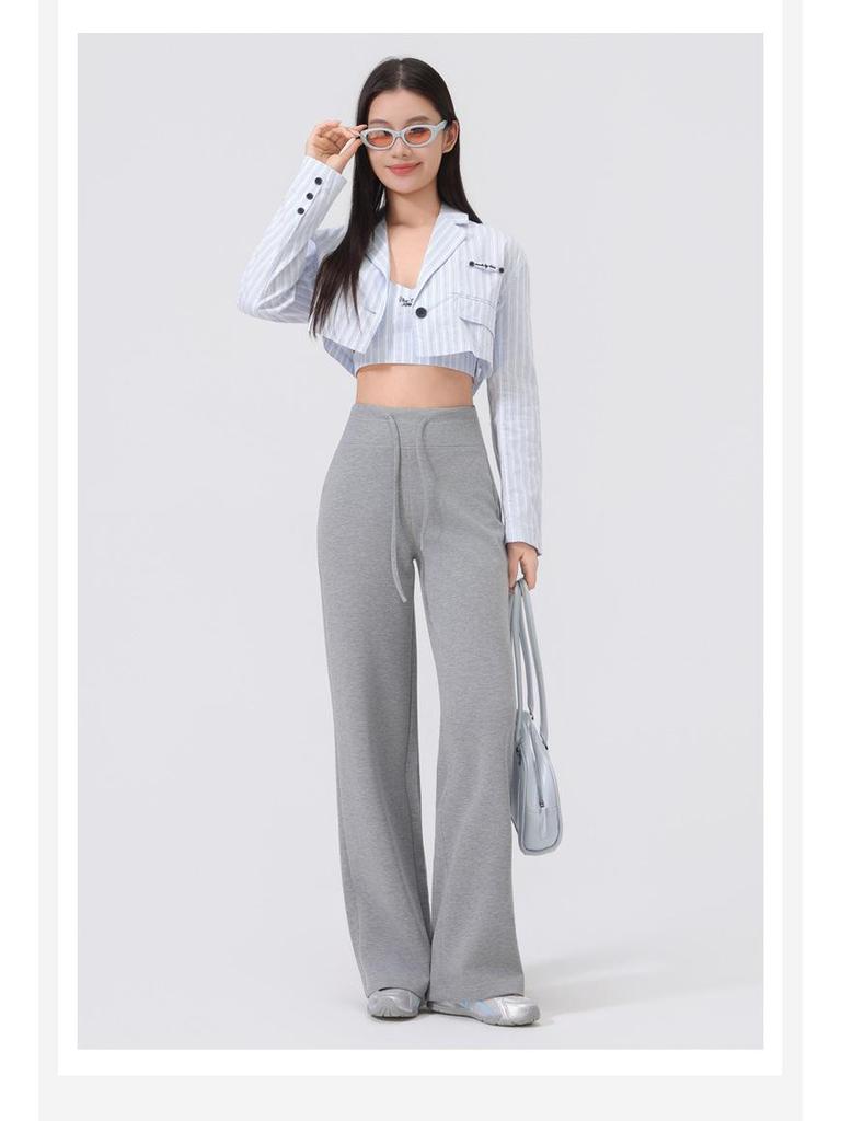 Spring Women's Slimming High Waist Loose Fit Black Straight Leg Pants