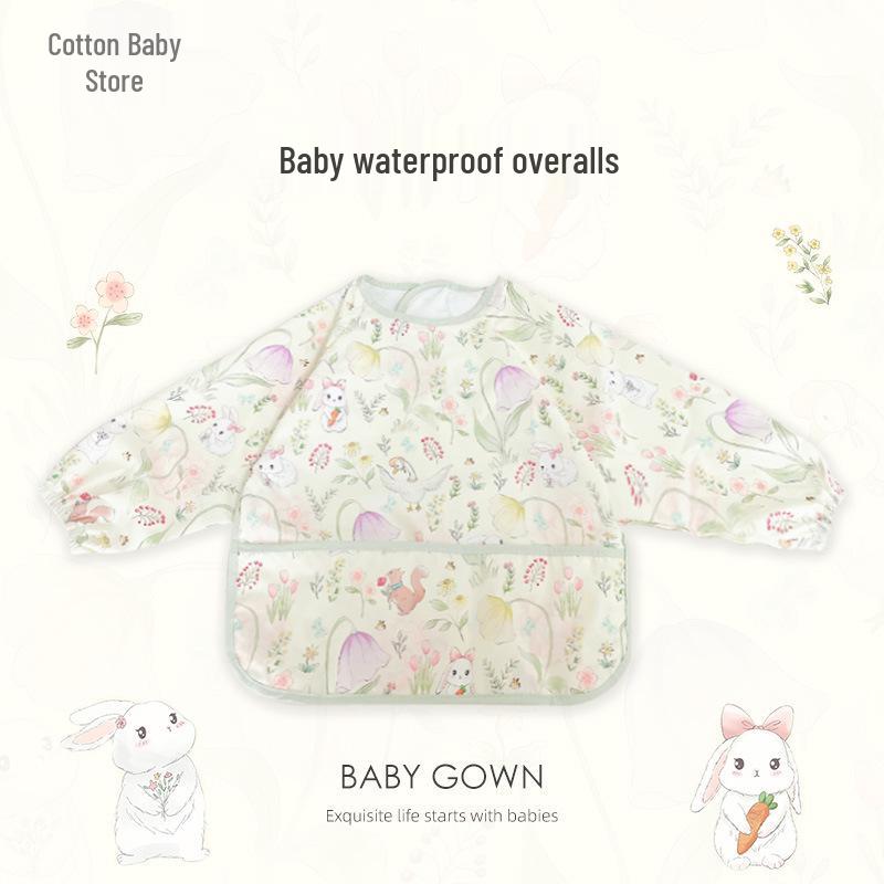 Waterproof Long Sleeve Baby Bib - Oil-Proof, Cotton Coverall for All Seasons.