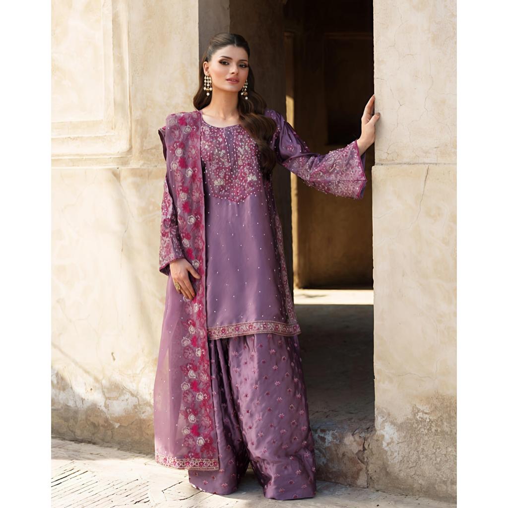 Heavy Chinon Silk Pakistani Palazzo Suit Indian Bollywood Designer Salwar Kameez