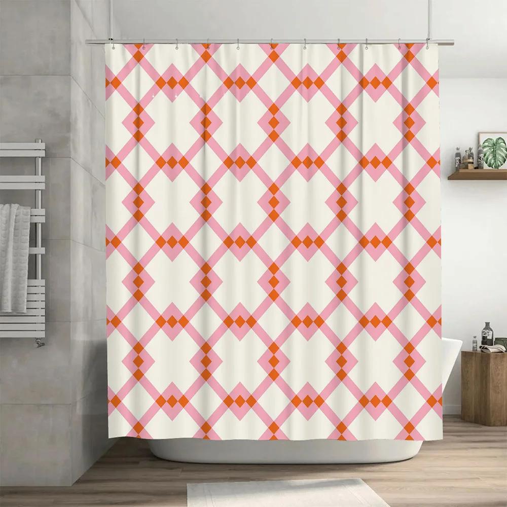 Modern Geometric Printed Waterproof Shower Curtains for Bathroom Decoration Purple White Yellow X Shape Design (200x180cm)