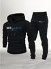 Erkek Sınır Ötesi Moda Spor Takımı - İlkbahar/Sonbahar Baskılı Bol Kapüşonlu Sweatshirt & Pantolon