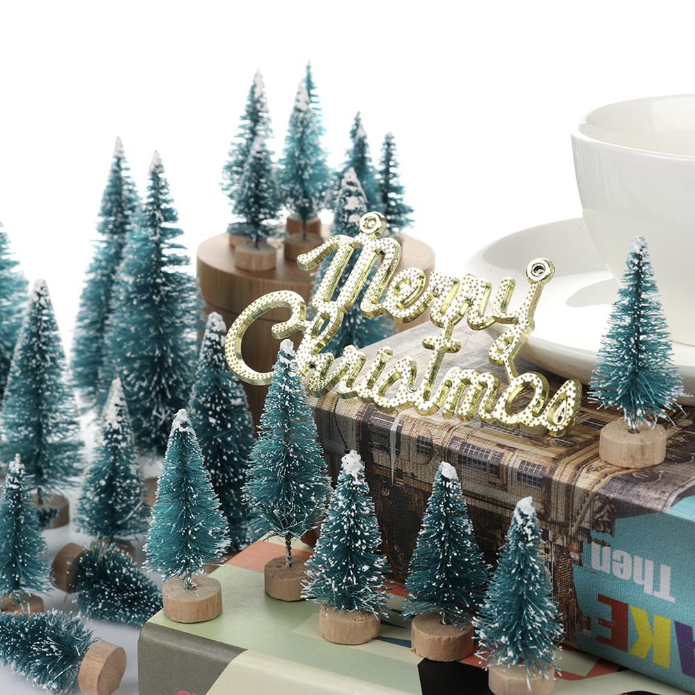 66pcs Mini Artificial Xmas Trees Sisal Snow Pine Trees with Wooden Base for Xmas Decor Party Home Table Craft