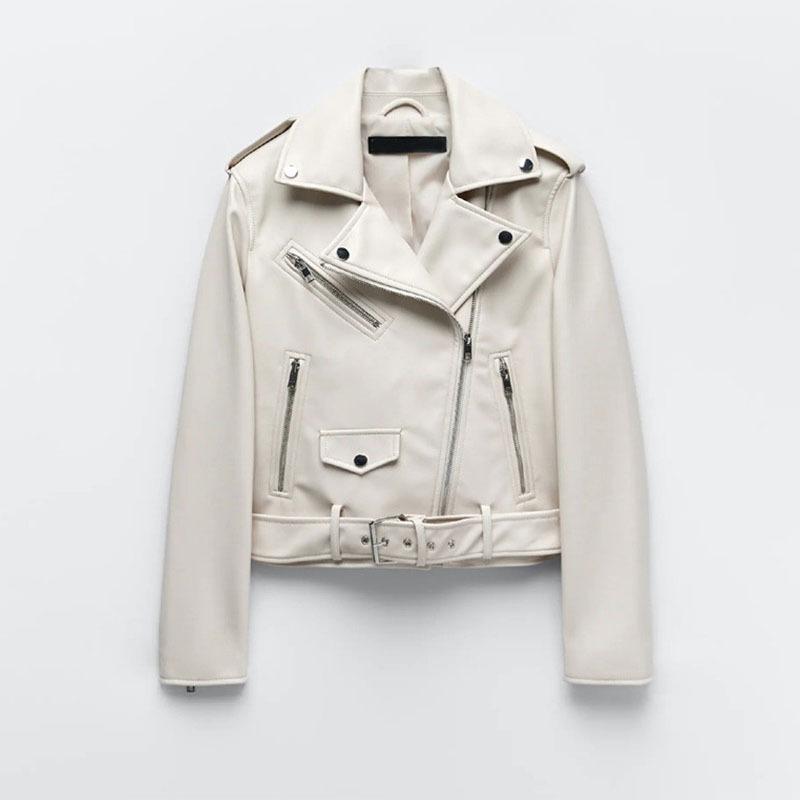 

Модная тонкая мотоциклетная куртка ранней осени, кожаная куртка, женская куртка, темперамент XL белый