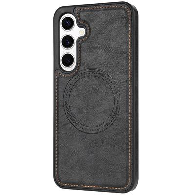 CSJ-P3 For Samsung Galaxy S24 Case Compatible with MagSafe PC+TPU+Leather Back Cover