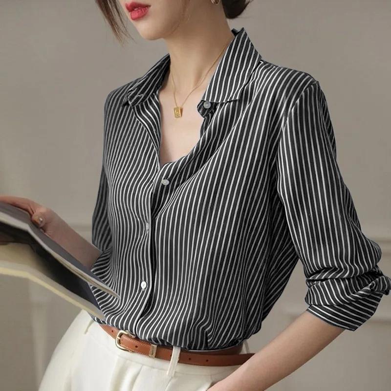 ZANZEA Women Daily Casual 3/4 Sleeve Loose Commute Stripe Blouse
