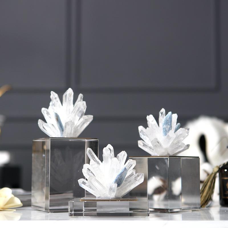 Agate Stone Transparent Crystal Crafts Sculpture Gold-plated Crystal Marble Ornaments Living Room Furnishings Desk Decoration