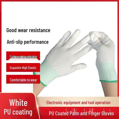 Yinggejiejia 13-Gauge Thin White PU Finger-Dipped Work Gloves