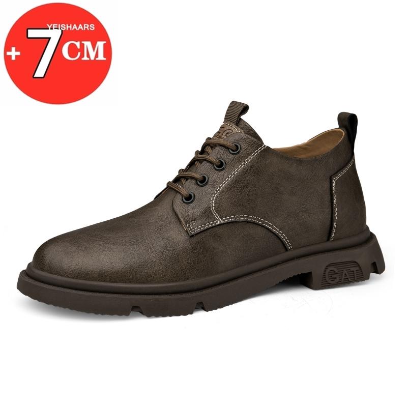 Men Business Cow Leather Shoes Men's Casual Breathable Work Boots Height Increase 7CM Shoes Comfortable Inside Elevator Shoes