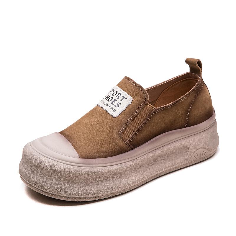 Fashion GKTINOO Casual Slip-on Flat Shoes 2025 Spring New Genuine Leather Soft Sole Round Toe Versatile Women's Thick Soled Shoes