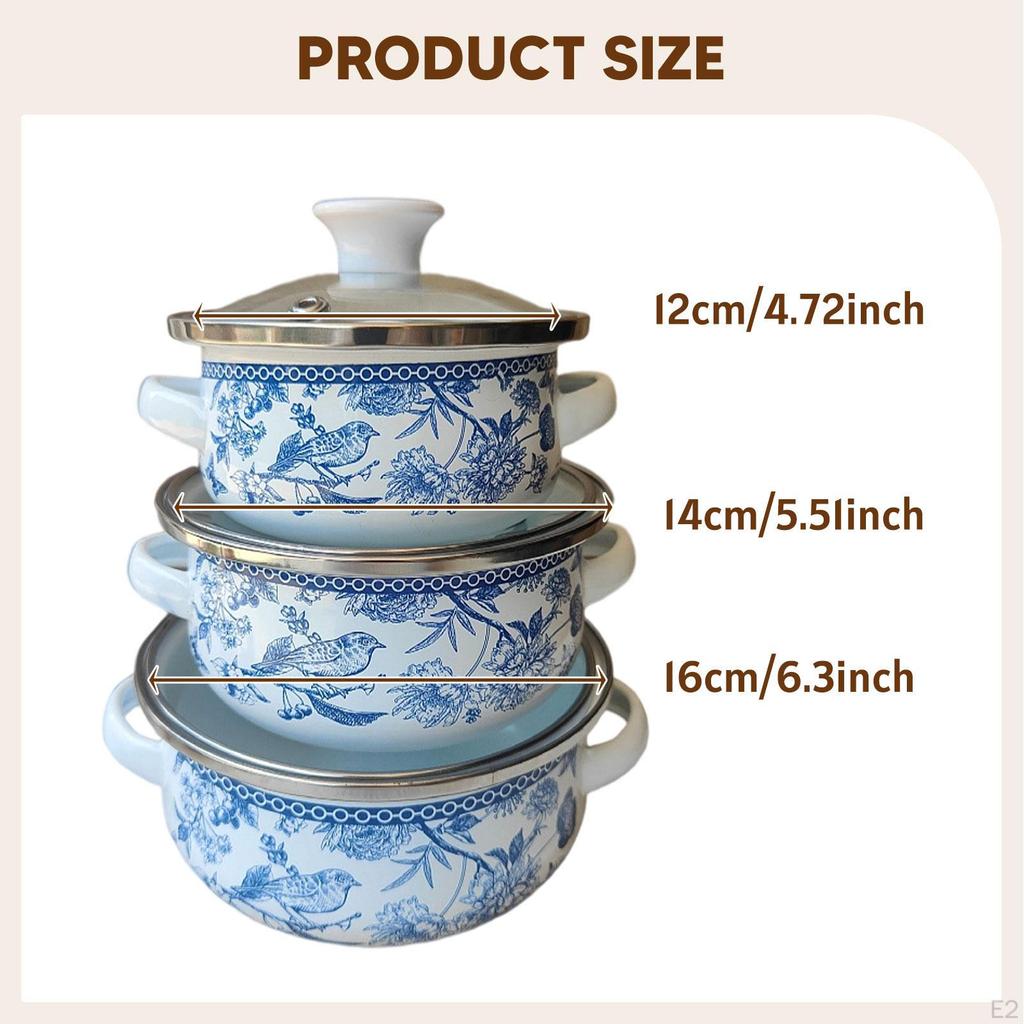 3Pcs Enamel Stockpot with Lid, Stew Bean Simmer Pot, Vintage Nonstick Simmering Pot Cooking Pots