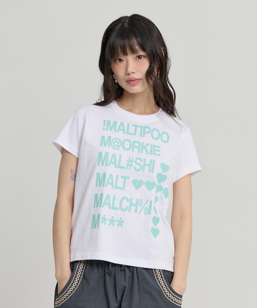 WAIKEI Maltipoo Lettering Color Block Short Sleeve T-Shirt White