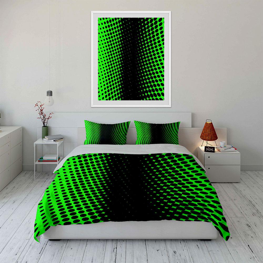 3Pcs Green Gradient Dot Bedding Set, Abstract Optical Pattern Duvet Cover + 2 Pillowcases,Single Double King Queen, Gift