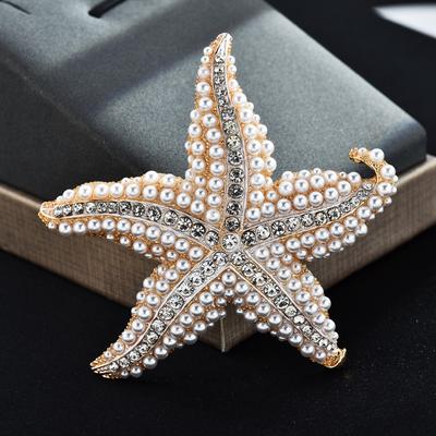 Vintage Exquisite Imitation Perle Kristall Seestern Broschen für Männer Frauen Elegante Tiere Brosche Party Hochzeit Schmuck Zubehör
