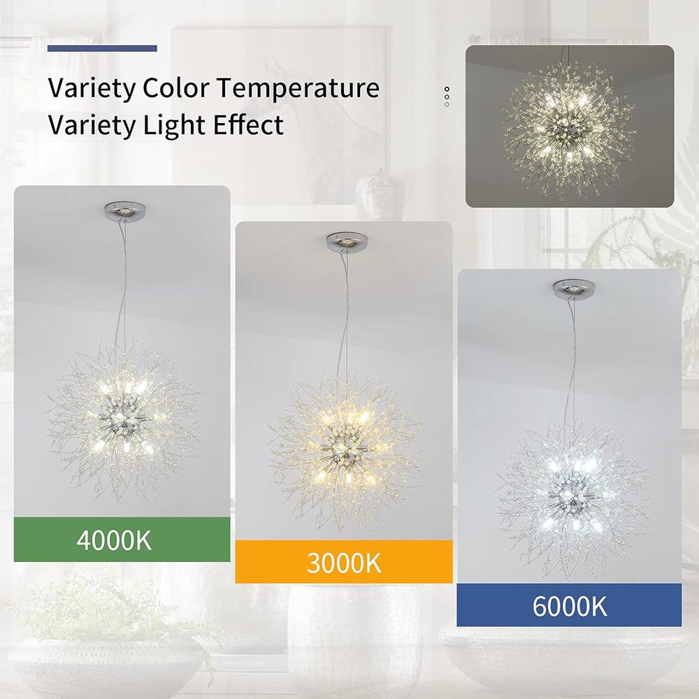 Modern Crystal Chandeliers Firework, Non-dimmable, 9-Light Chrome Dandelion Sputnik Ceiling Light Fixtures, for Bedroom Living Room