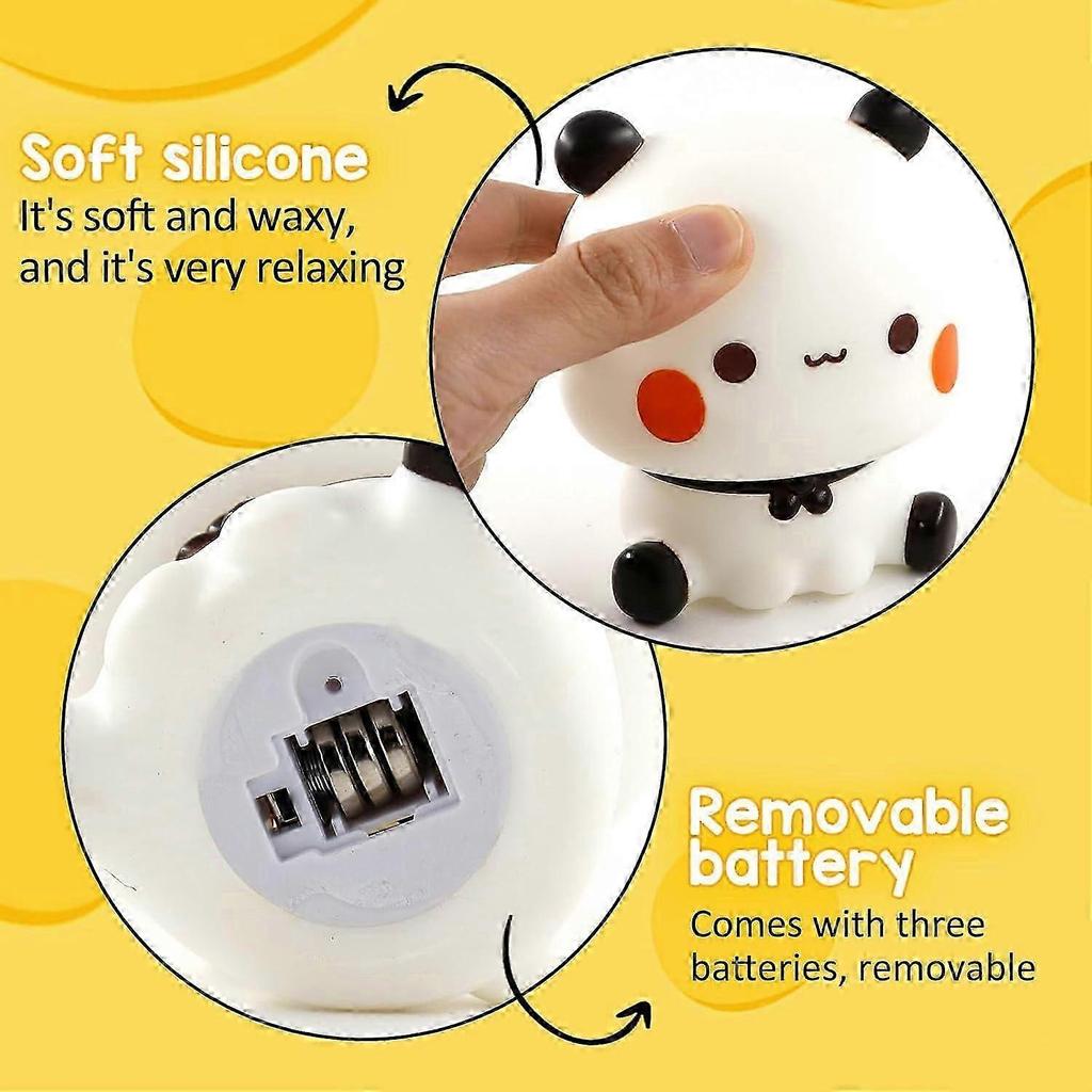 BUBU DUDU Cute Panda Night Light 3Stage Dimmable Battery LED Lamp with Silicone Touch, Portable Bedroom Decoration Nursery Gift for Girls/Boys