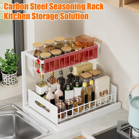 Storage Rack Seasoning Organizer Strong Load-bearing Rust-proof Pull-Out Design Kitchen Storage Shelf Spice Rack