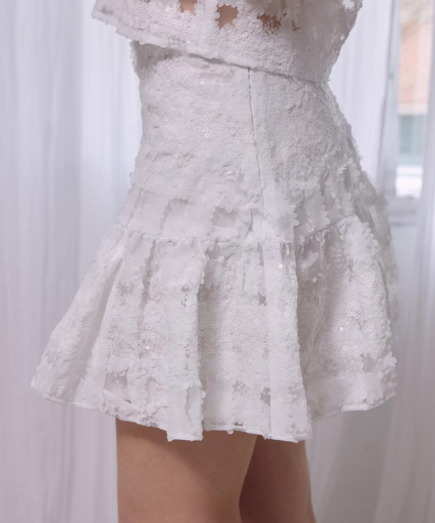 Lapineatteullie Sequin Ruffle Skirt White