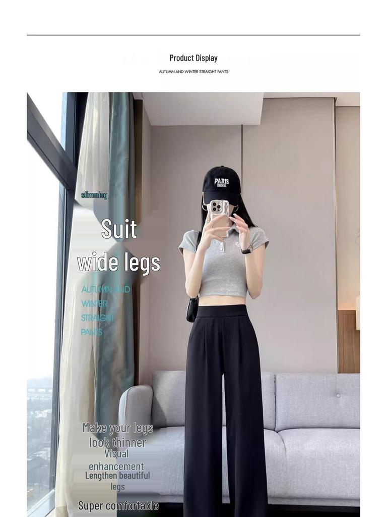 2025 Women's High-End Gray Wide-Leg Suit Pants - Lightweight Spring/Summer