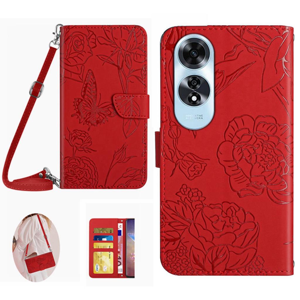HT03 For Oppo A60 4G Leather Case Butterfly Flowers Crossbody Wallet Phone Cover