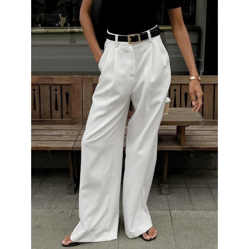 2026 Moda Elegante Larghi Pantaloni da Completo Dritti a Gamba Larga da Donna Vita Alta Monocolore Versatili Primavera e Autunno Pantaloni Casual da Lavoro