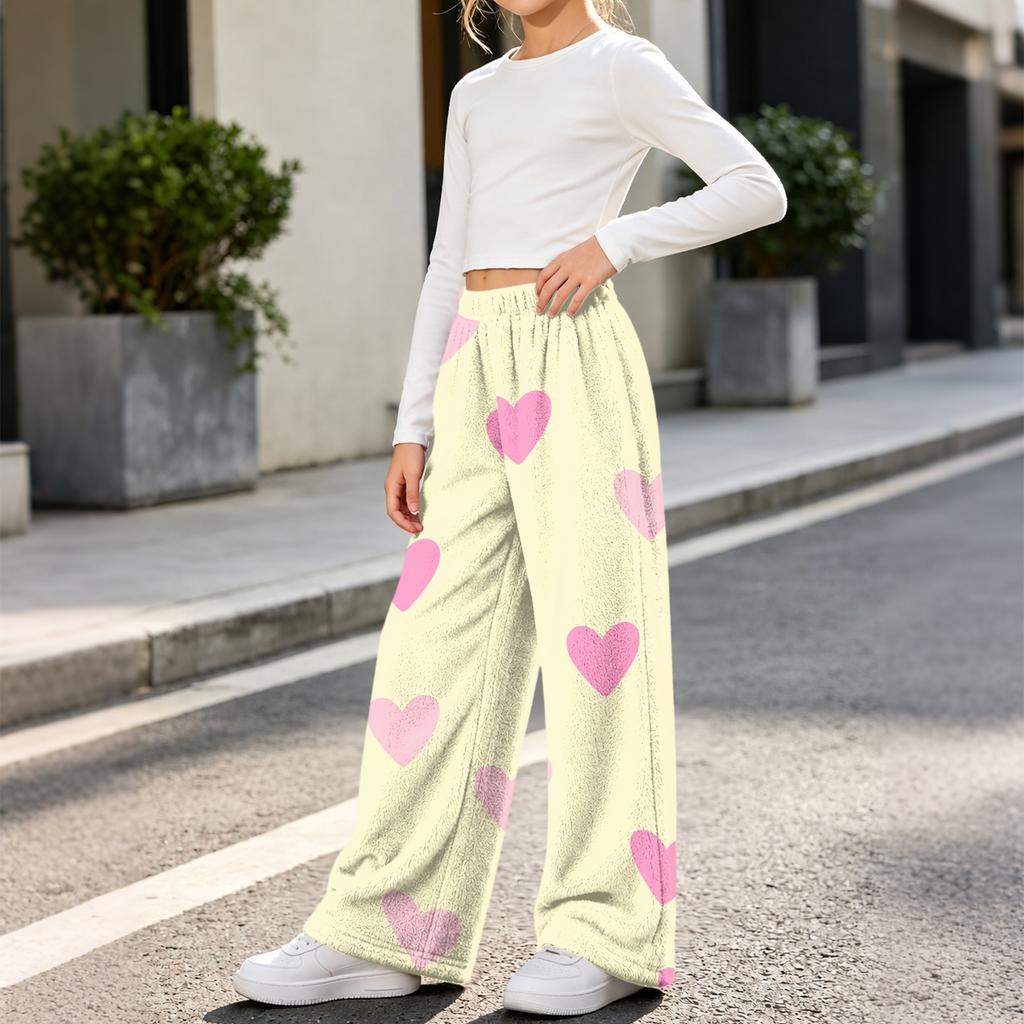 Girls' Casual Flannel Pants Warm Loose Fit Printed Bottoms for Cozy Everyday Wear