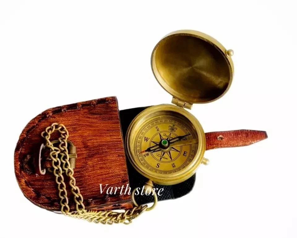 Antique Brass Pocket Compass Nautical Maritime Gift Compass With Case