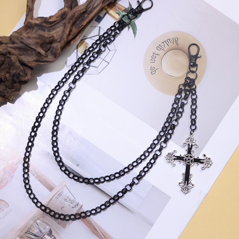 Hip Hop Cross Pendant Waist Chain Metal Dual Layer Accessory For Men Women