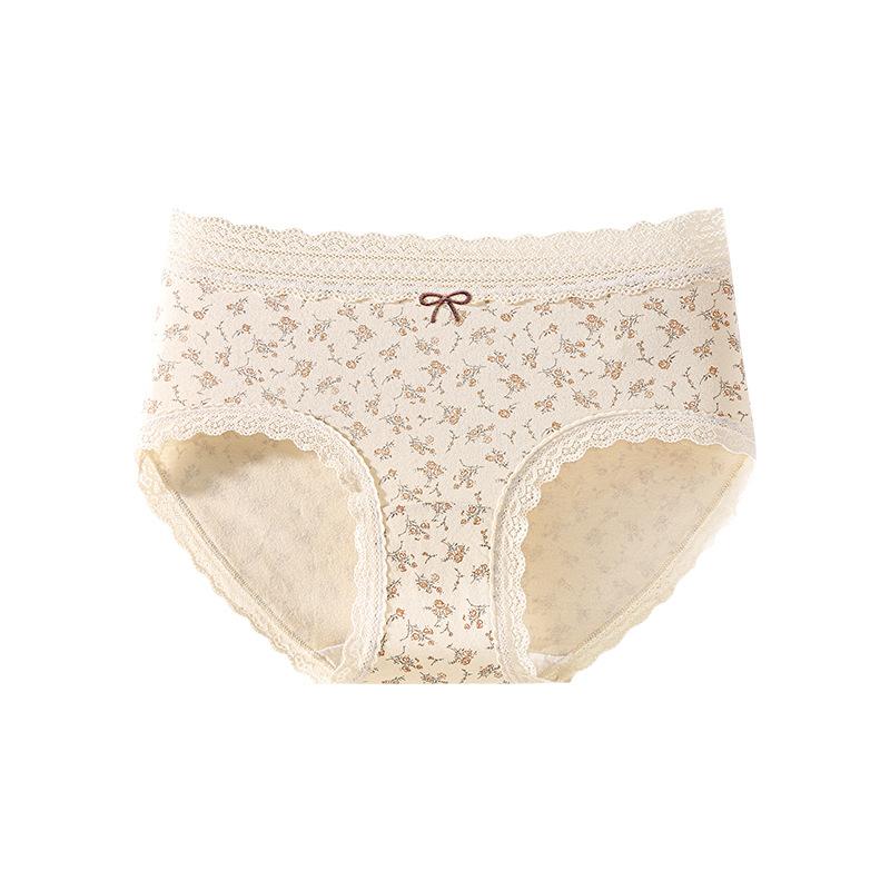 Ladies Spring and Autumn Sweet Floral Pure Cotton 10A Antibacterial Extended Crotch Waist Triangle Briefs