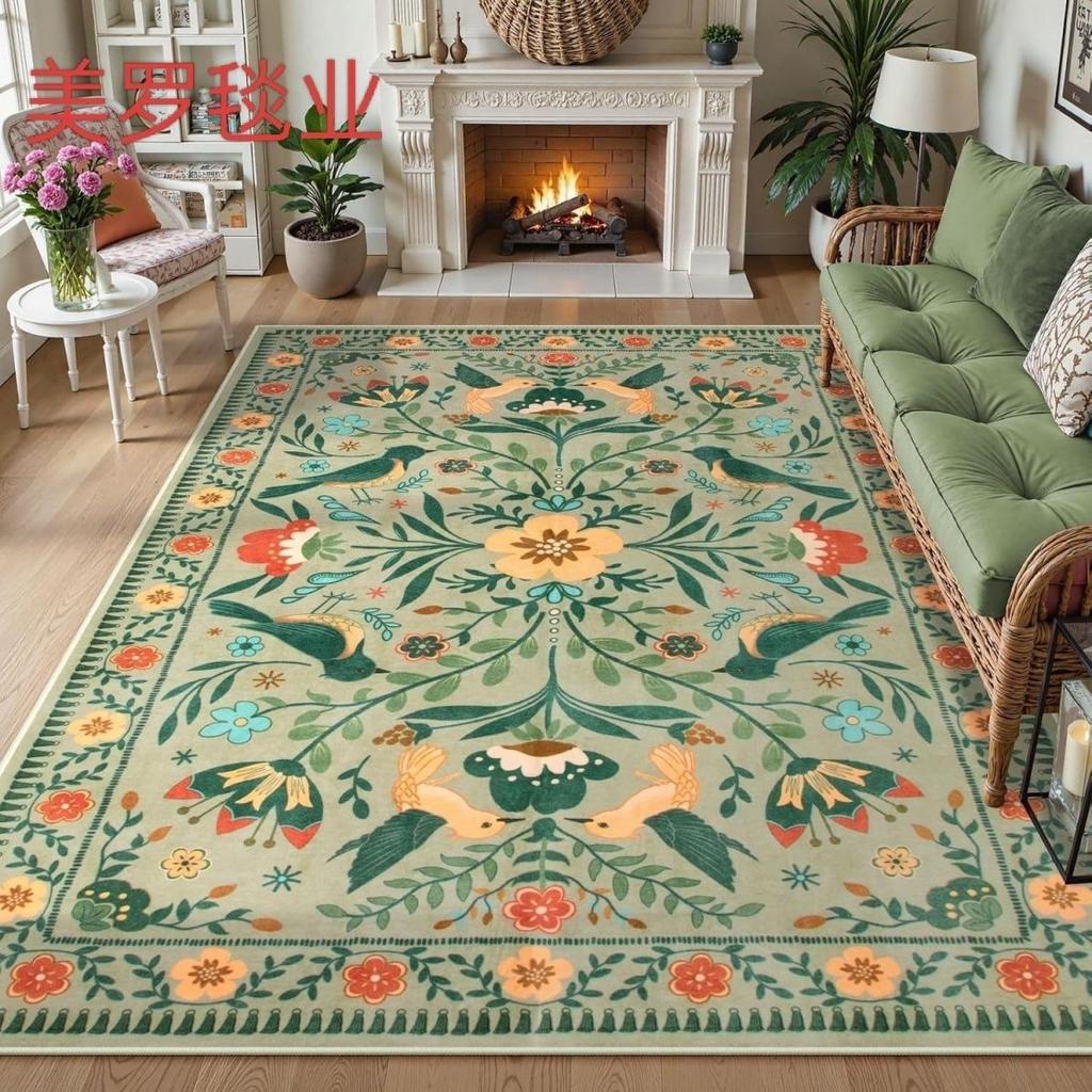 Plant Flower Pattern Living Room Carpet Retro American Decoration Sofa Coffee Tables Washable Rug Bathroom Kitchen Non-slip Mat