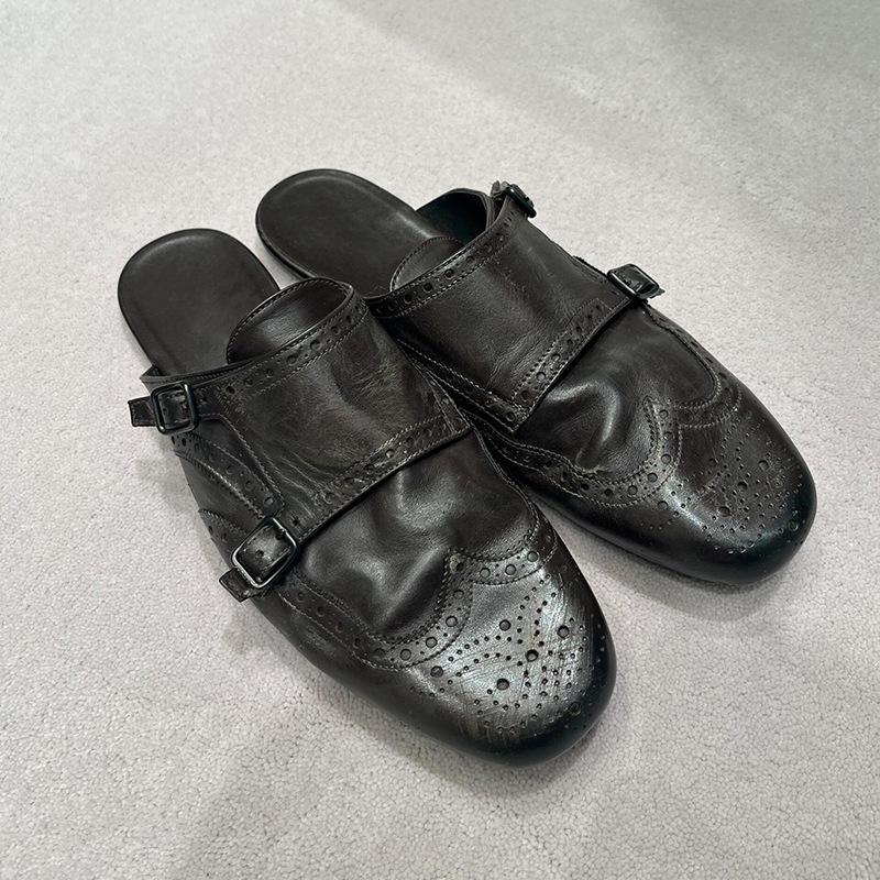 

Sheepskin~ Carved Korean baotou slippers women s summer wear half-drag Muller shoes one pedal loafers cool slippers 35